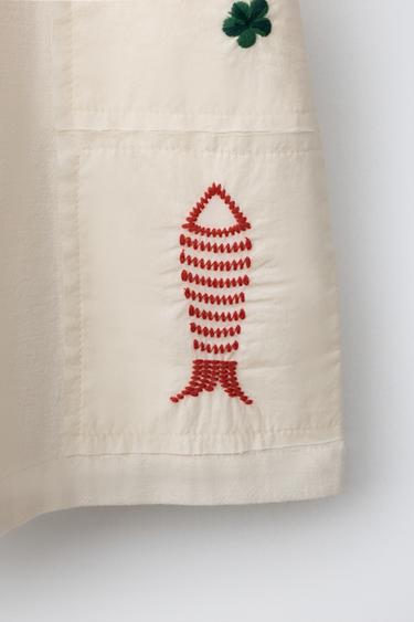 EMBROIDERED PATCHWORK LINEN-BLEND SHIRT - Ecru by Zara - Image 3