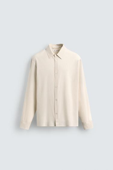 Zara 棉/黏液纖維條紋襯衫 - 米色