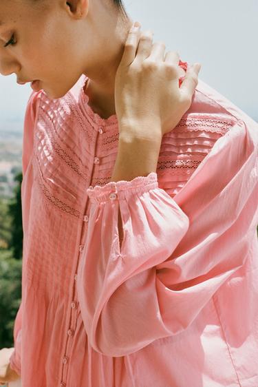 ROMANTIC LACE TRIM BLOUSE - Pink by Zara - Image 1