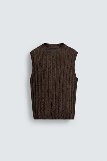 Zara OPENWORK KNIT TANK TOP - brown vigore