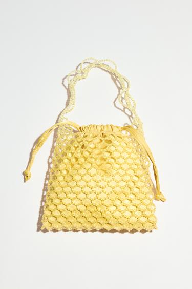 Zara BEADED MINI BUCKET BAG - Yellow