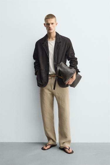 BLAZER PIEL ANTE EFECTO LAVADO - Marrón oscuro de Zara - Imagen 0