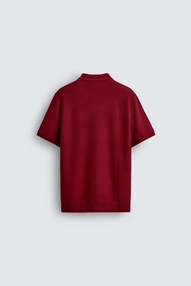 TEXTURED KNIT POLO SHIRT - Bright red by Zara - Image 7