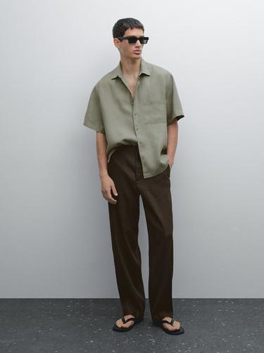 Zara 100% linen short sleeve shirt - Mid-green