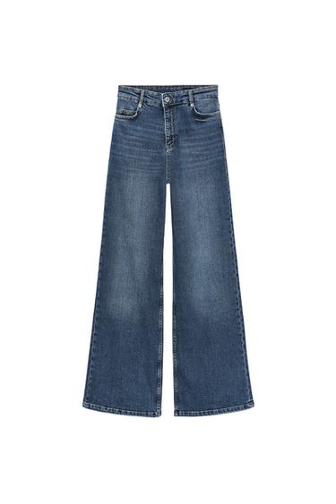 Zara ZW COLLECTION HIGH-WAIST WIDE LEG JEANS - Blue
