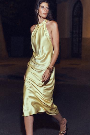 HALTER SATIN DRESS - Light yellow by Zara