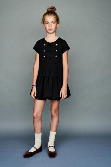 BUTTONED BUBBLE DRESS — Black 1