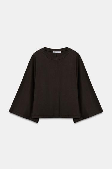 Zara 100% COTTON T-SHIRT - Brown