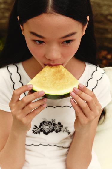 LONG EMBROIDERED CUT-OUT JUMPSUIT WITH COTTON AND LINEN - Ecru / Black by Zara