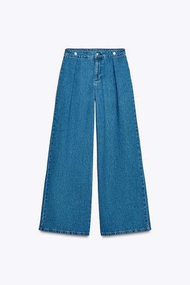 JEAN Z1975 WIDE LEG TAILLE NORMALE PLIS - Bleu moyen de Zara - Image 4