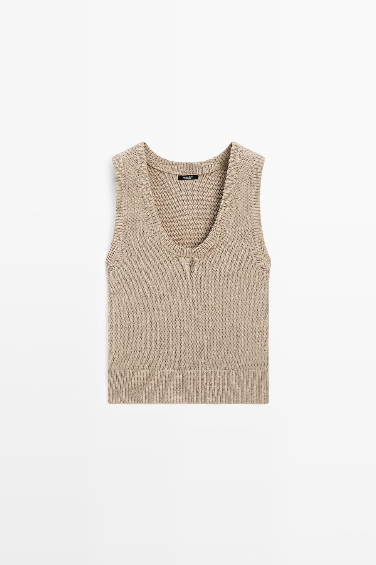 Cotton-blend ribbed knit vest — Sand