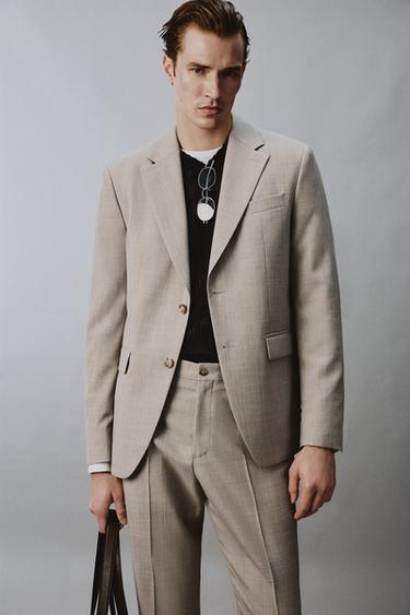 VESTE DE COSTUME CONFORT AVEC LAINE - Gris / Beige de Zara - Image 4