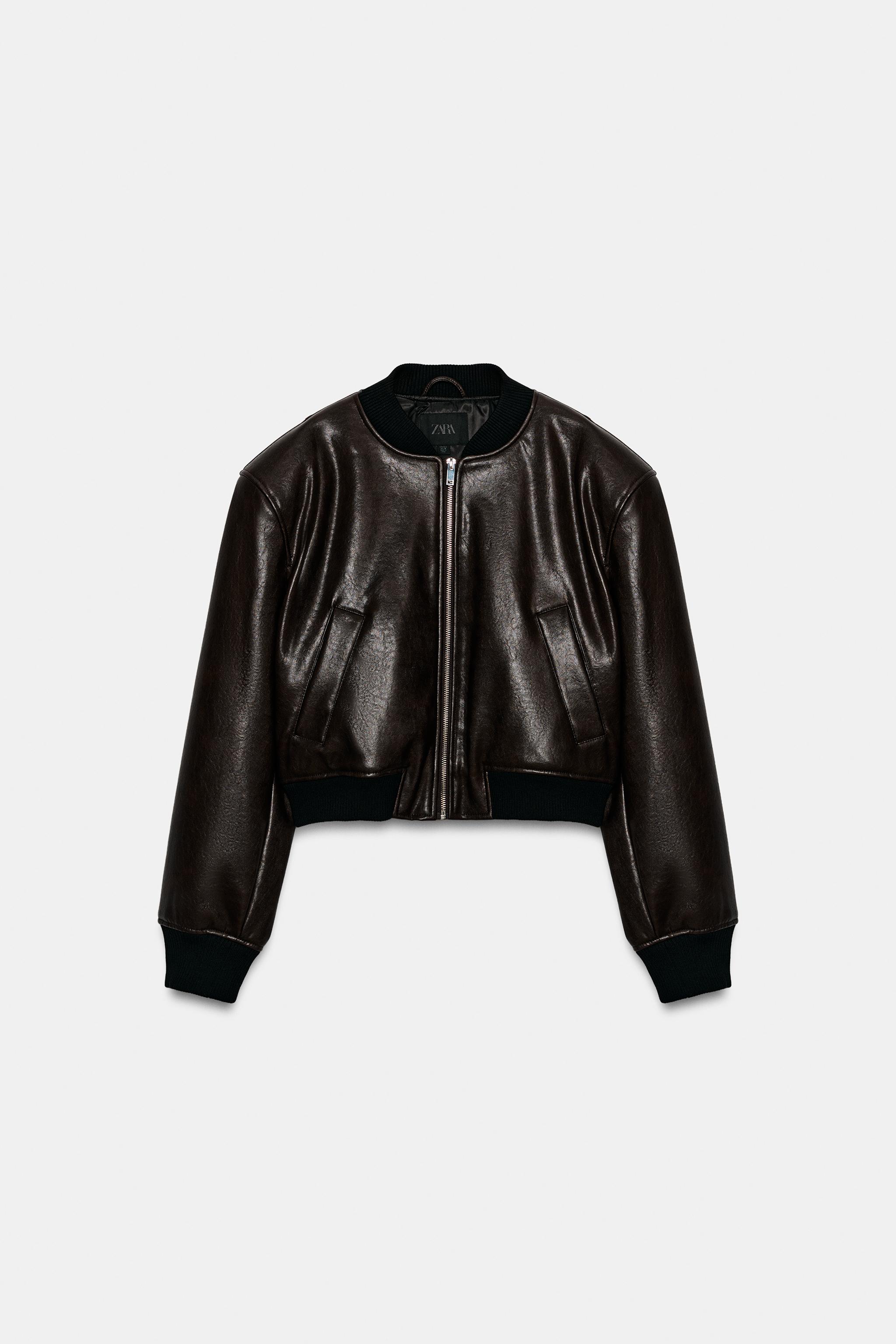 Zara Suni Deri Bomber Ceket görsel 6