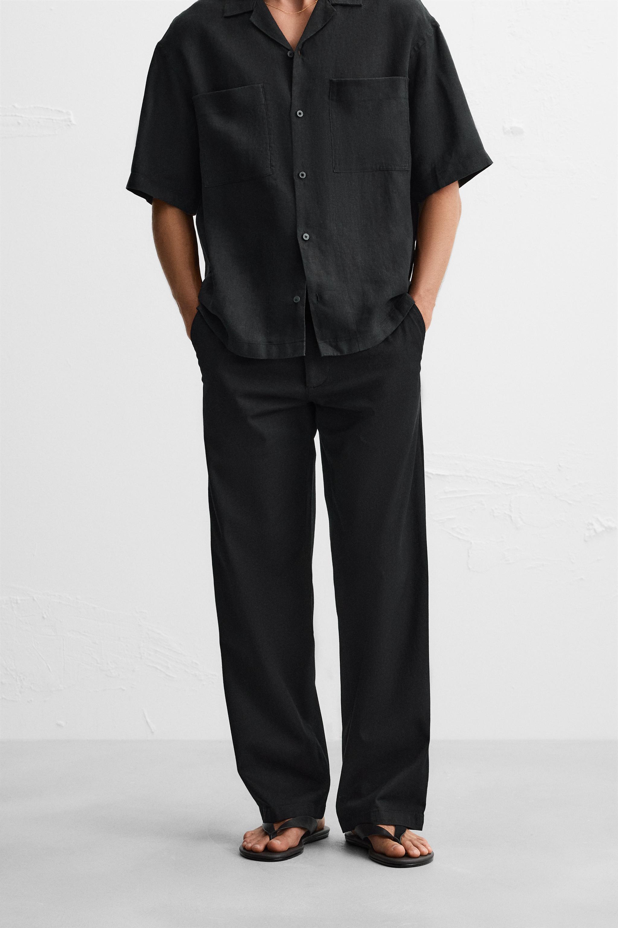 TEXTURED STRAIGHT FIT PANTS - Black | ZARA United States
