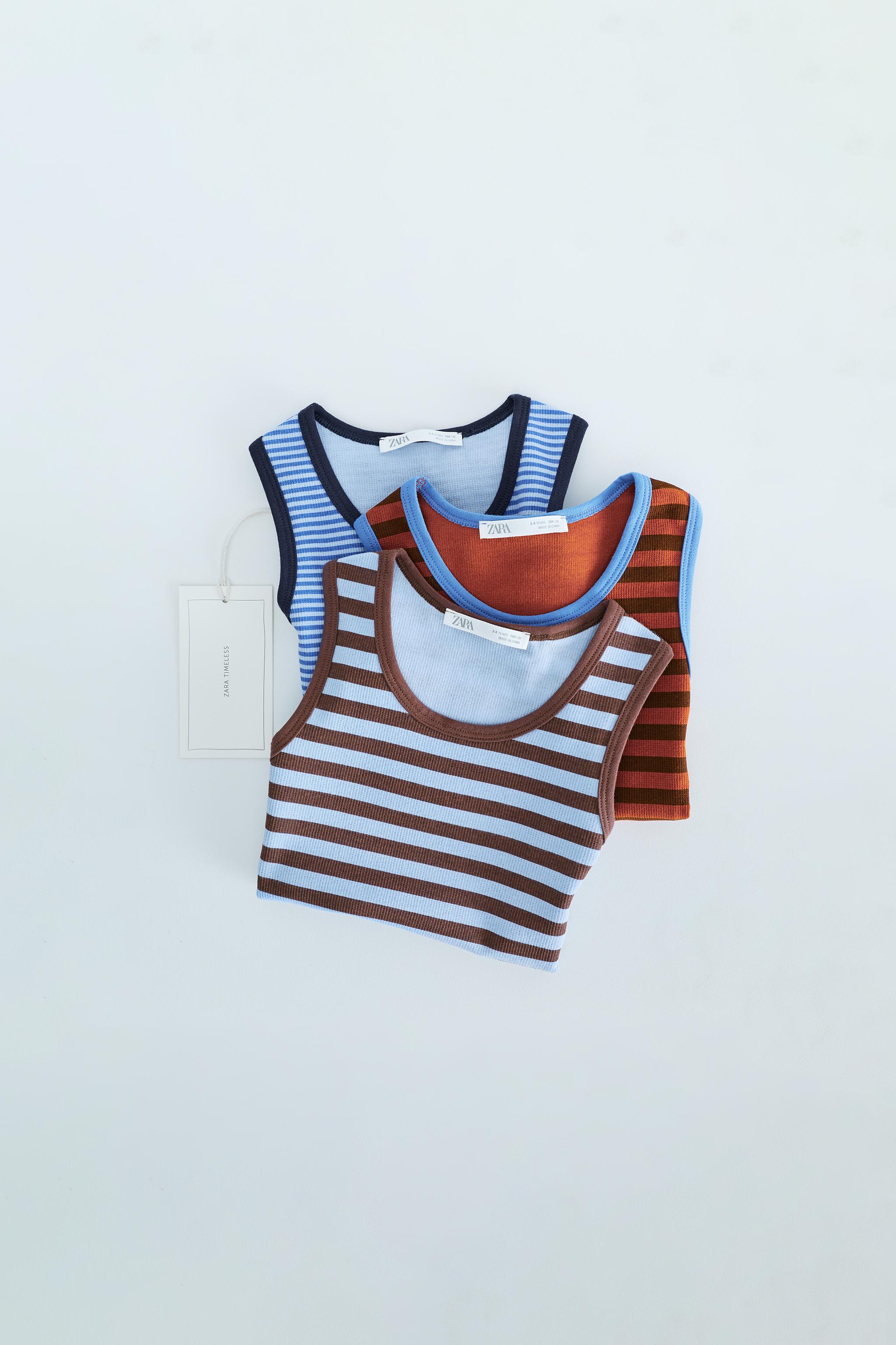 ZARA TIMELESS - THREE-PACK OF STRIPED RIBBED T-SHIRTS — Multicolored