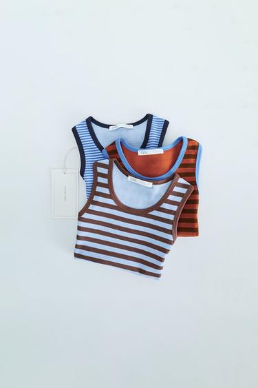 ZARA TIMELESS - 3-PACK OF RIBBED STRIPED T-SHIRTS - Multicoloured by Zara