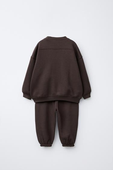 BASIC LABEL JOGGING SWEATSHIRT AND JOGGER TROUSERS SET - Dark burgundy by Zara - Image 2