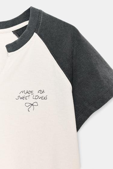 T-SHIRT DÉLAVÉ À MANCHES RAGLAN - Écru de Zara - Image 4