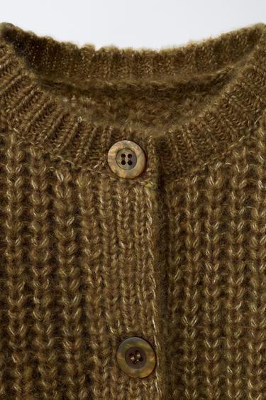 CHUNKY WOOL-BLEND CARDIGAN - Dark olive by Zara - Image 2