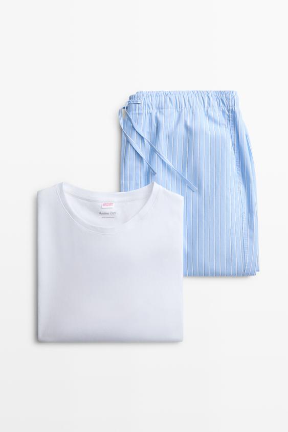 Zara Short sleeve pyjama top and striped trousers - Sky blue - Image 0