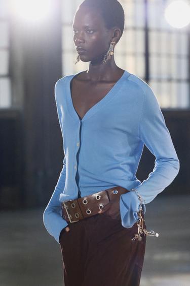 STUDDED LEATHER BELT - Brown by Zara - Image 0