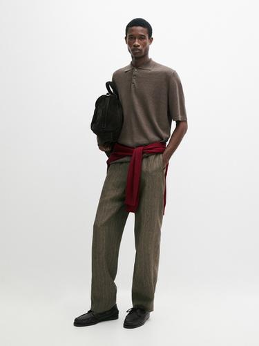 Zara Linen knit polo sweater - Brown / White