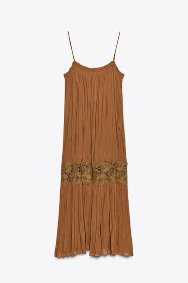 ZW COLLECTION CRINKLED EMBROIDERED DRESS - Brown by Zara - Image 6