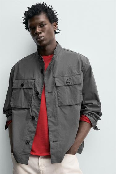 COTTON OVERSHIRT WITH POCKETS - Mid-grey by Zara - Image 4