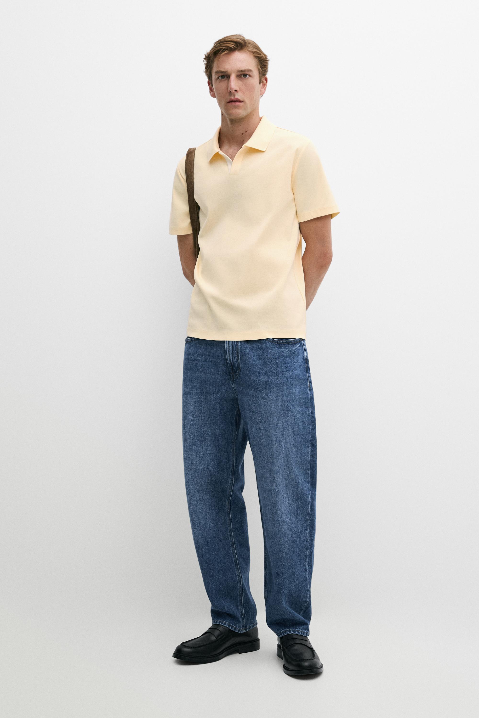Short sleeve V-neck polo shirt — Yellow