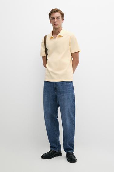 Zara Short sleeve V-neck polo shirt - Yellow - Image 0