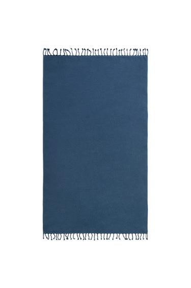 FRINGED COTTON BEACH TOWEL - Mid-blue by Zara