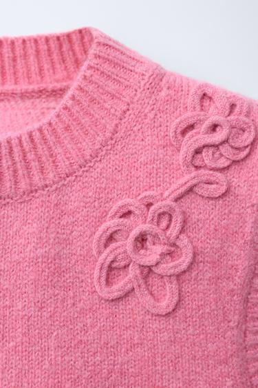 GILET EN MAILLE À FLEURS - Rose chewing-gum de Zara - Image 2