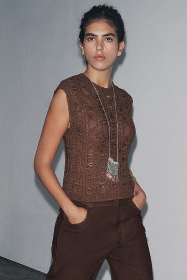 TOP EN MAILLE À RUBANS - Marron de Zara - Image 1