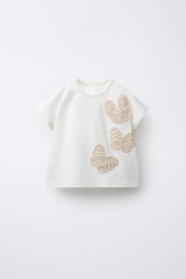 CROCHET BUTTERFLY T-SHIRT - Ecru by Zara