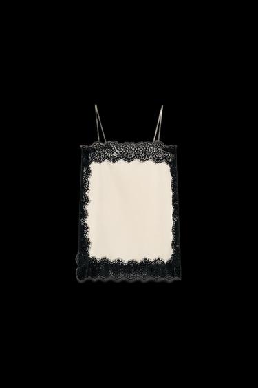 Zara SATIN EFFECT LACE TOP ZW COLLECTION - Black / White - Image 0