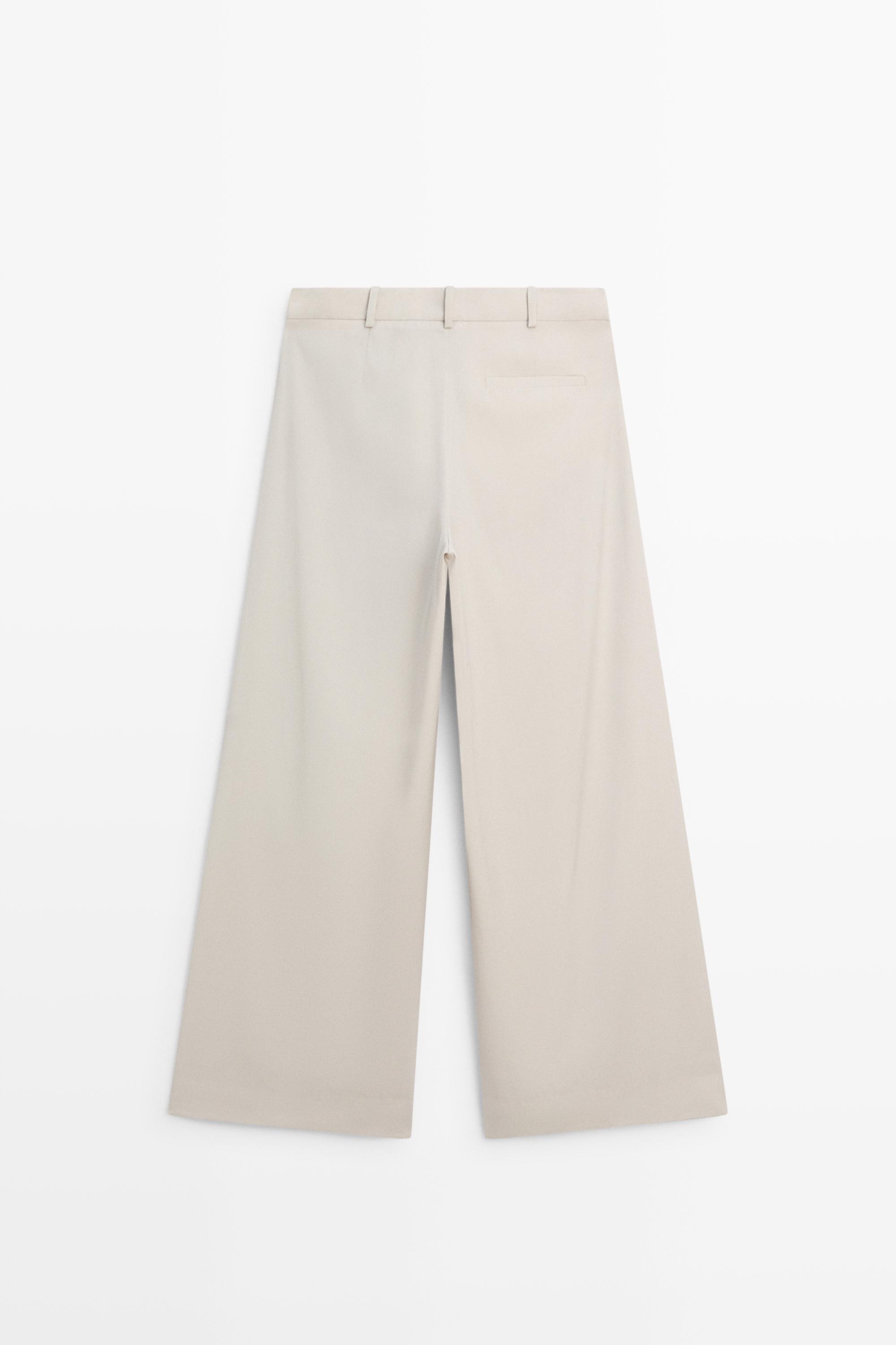 Wool blend darted pants with button detail