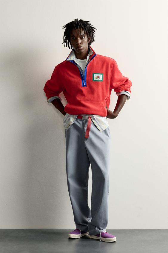 SUDADERA POLAR CONTRASTES PARCHE FRUIT OF THE LOOM™ - Rojo de Zara - Imagen 0