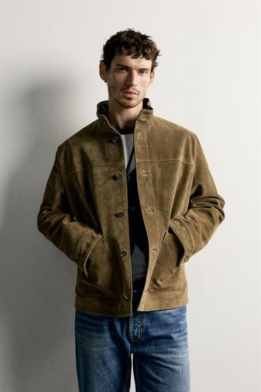 REGULAR-FIT SUEDE LEATHER JACKET — Dark tan 2