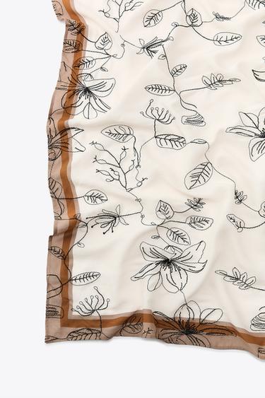 FOULARD À FLEURS BRODÉES - Écru de Zara - Image 3