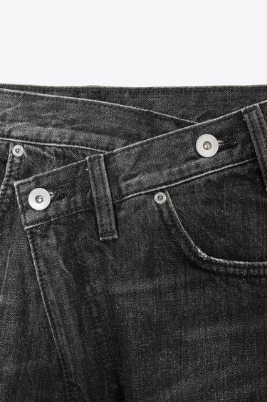 TRF WIDE-LEG HIGH-WAIST JEANS WITH CROSSOVER WAIST - Black by Zara
