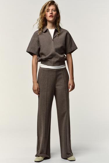 SOFT WIDE-LEG TROUSERS - Mink by Zara