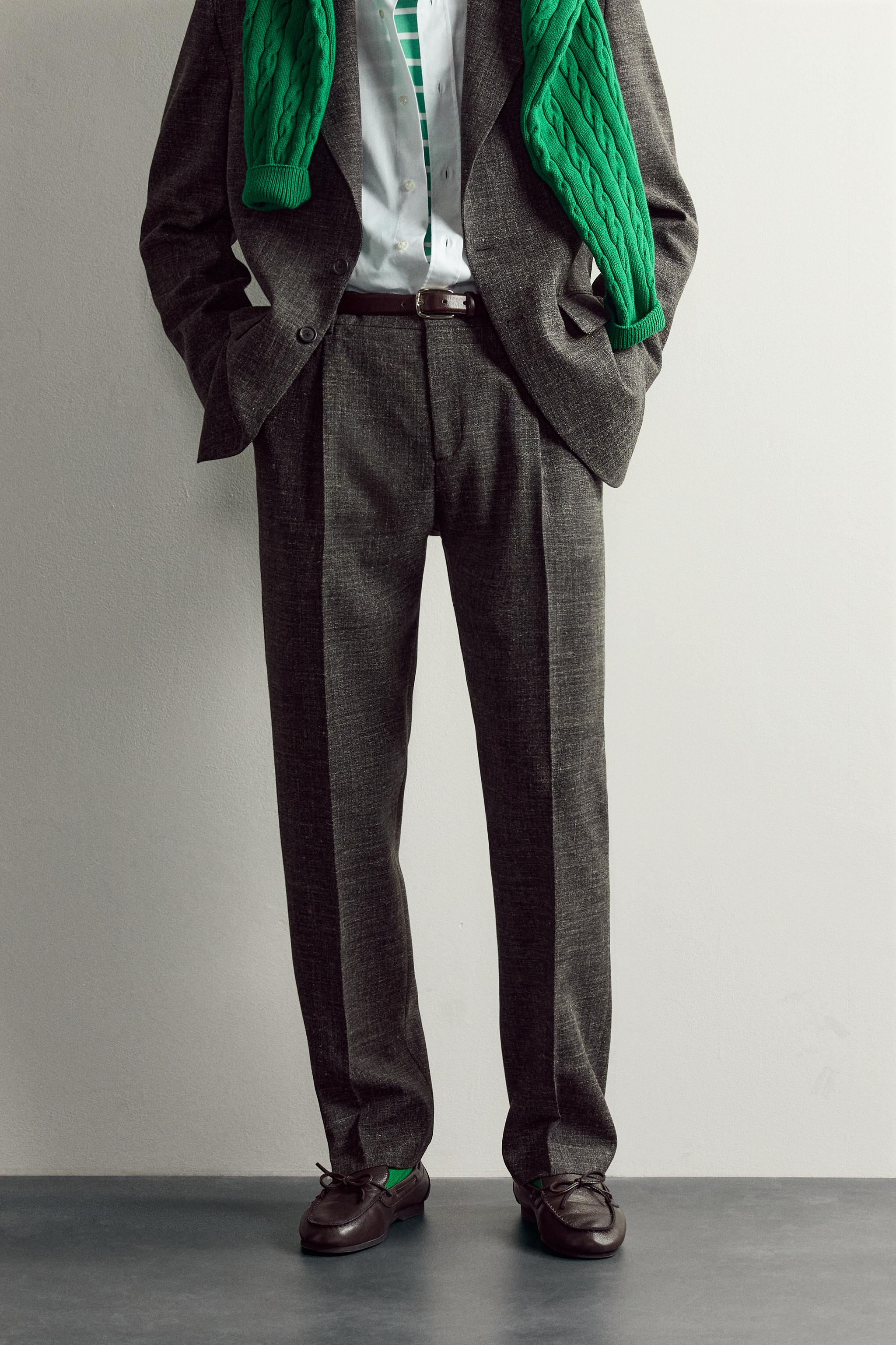 AARON LEVINE X ZARA WOOL-LINEN SUIT TROUSERS — Black