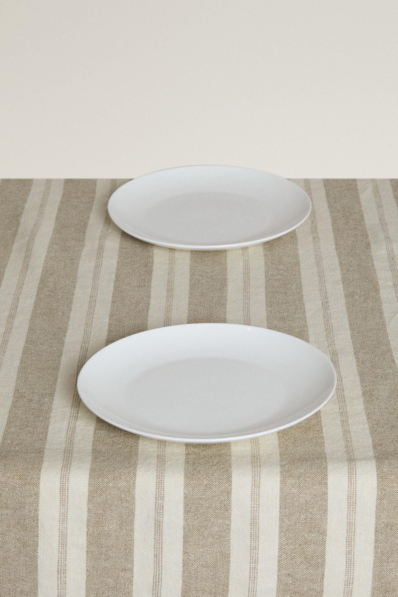 STRIPED HEAVY LINEN TABLECLOTH — Ecru