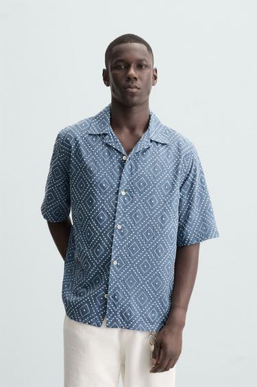 CAMISA BORDADOS CONTRASTE - Azul da Zara