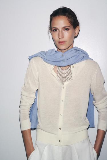 PLAIN KNIT POLO SHIRT - Ecru by Zara - Image 4