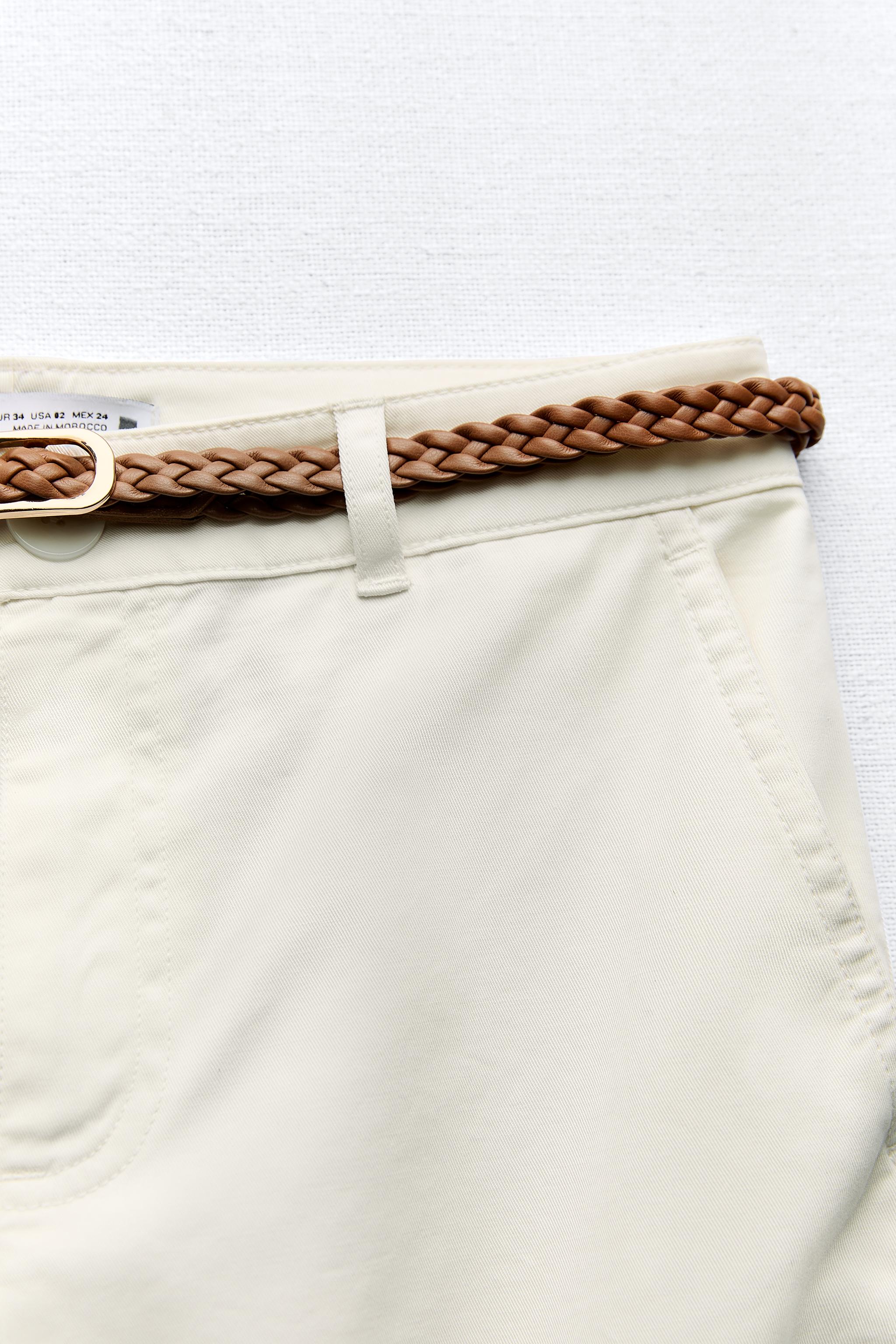 BRAIDED BELTED CHINO PANTS - Ecru | ZARA United States
