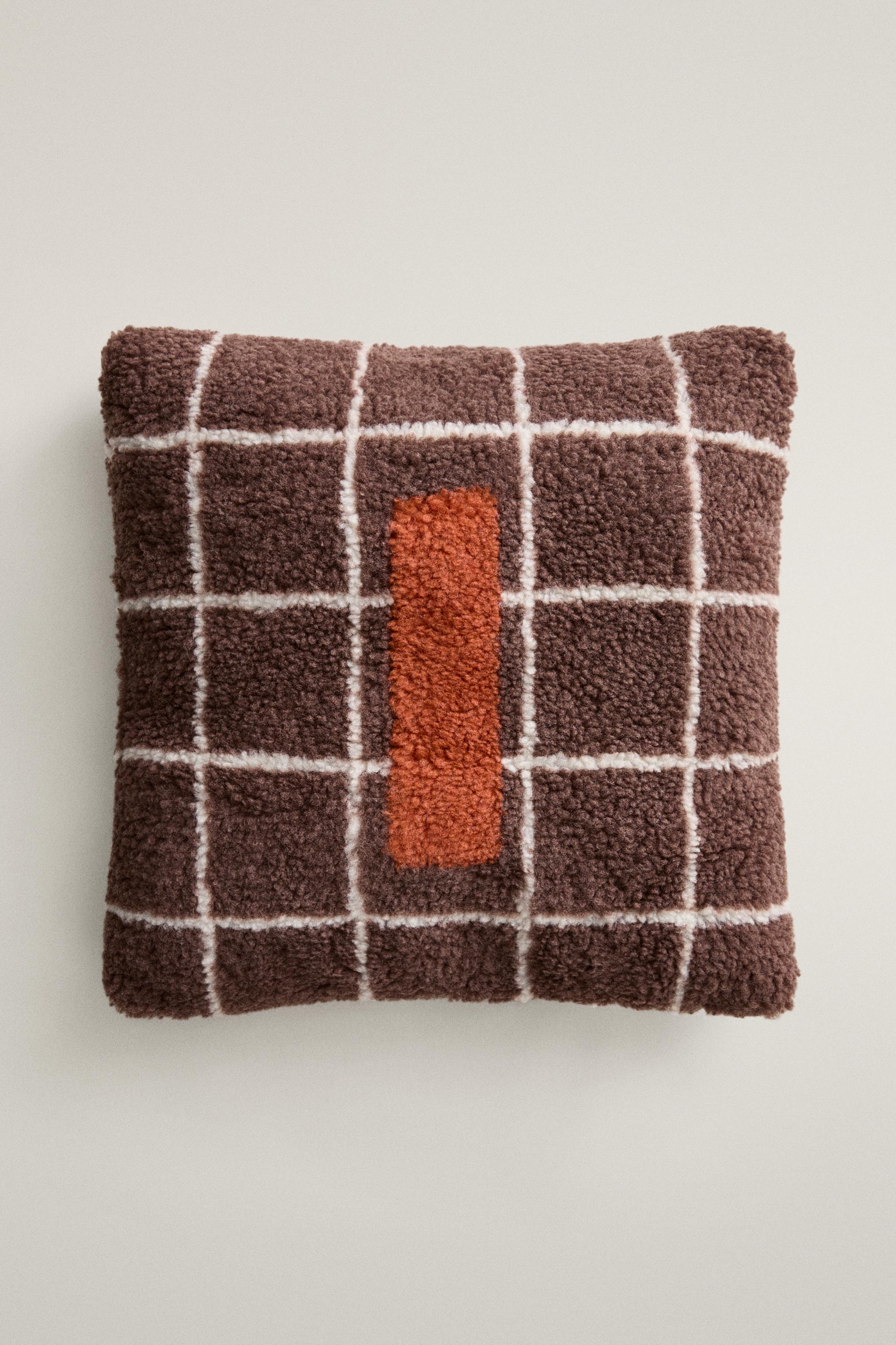 CHILDREN'S FAUX SHEARLING CUSHION WITH I — Brown