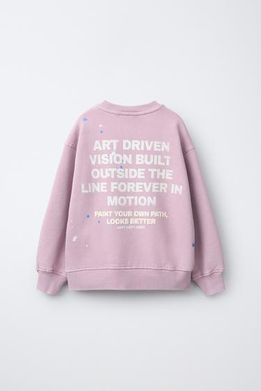 MIKINA S OPRANÝM EFEKTEM A NÁPISEM - Pastelově růžová od Zara