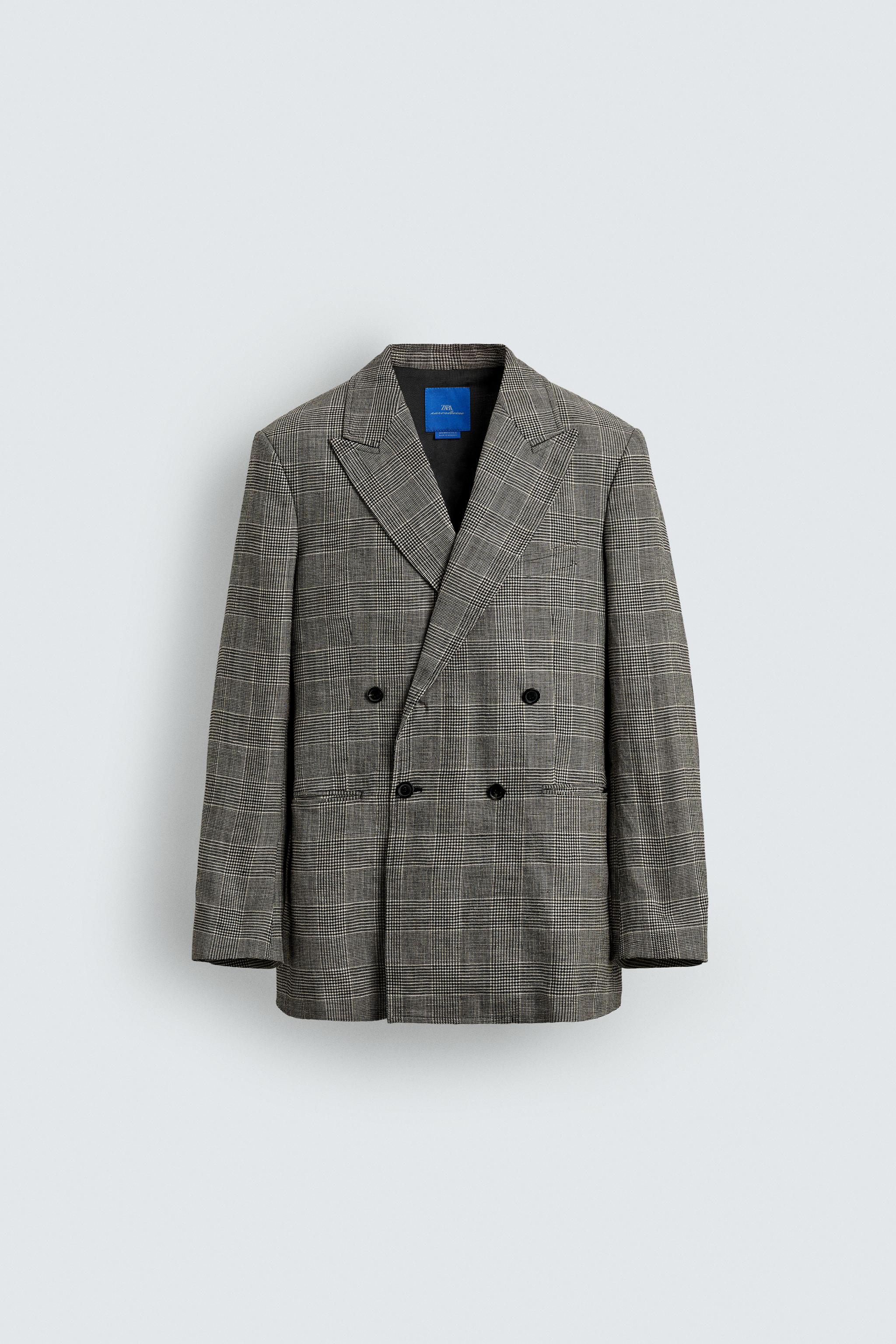 VESTE CROISÉE COSTUME CARREAUX LAINE - LIN AARON LEVINE X ZARA