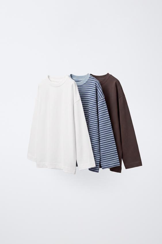 SET 3 ÁO PHÔNG DÀI TAY KẺ SỌC VÀ MÀU TRƠN - Xanh dương từ Zara - Hình ảnh 0